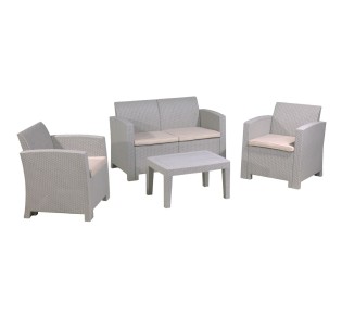 SAVANNA Set K/D (Table+2-Seat Sofa+2 Armchairs) PP-UV Sand Grey/Cushions Beige