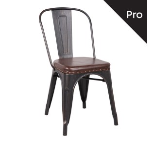 RELIX Καρέκλα-Pro Στοιβαζόμενη / Μέταλλο Βαφή Antique Black - PU Σκούρο Καφέ