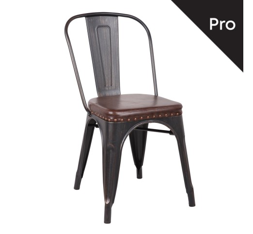 RELIX Καρέκλα-Pro Στοιβαζόμενη / Μέταλλο Βαφή Antique Black - PU Σκούρο Καφέ
