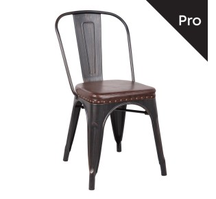 RELIX Καρέκλα-Pro Στοιβαζόμενη / Μέταλλο Βαφή Antique Black - PU Σκούρο Καφέ