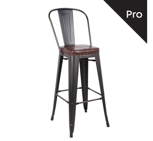 RELIX Bar Stool w/Back Steel Antique Black/Pu Dark Brown