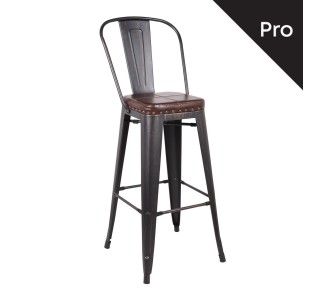 RELIX Bar Stool w/Back Steel Antique Black/Pu Dark Brown 2