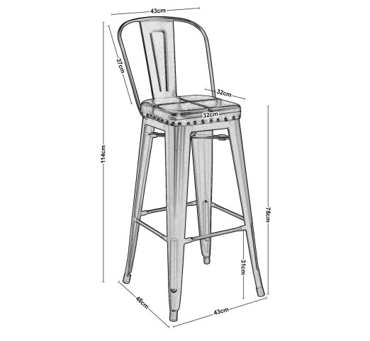 RELIX Bar Stool w/Back Steel Antique Black/Pu Dark Brown