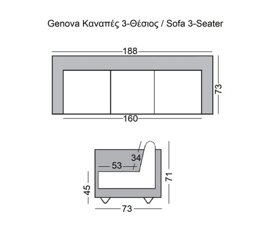 GENOVA 3-Seater Sofa Inox/Black Pu