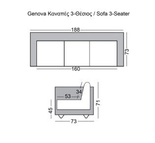 GENOVA Καναπές Σαλονιού Καθιστικού 3Θέσιος, Inox Pu Μαύρο