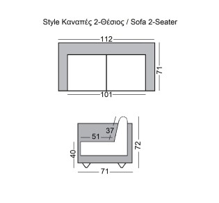 STYLE 2-Seater K/D Sofa Black Pu