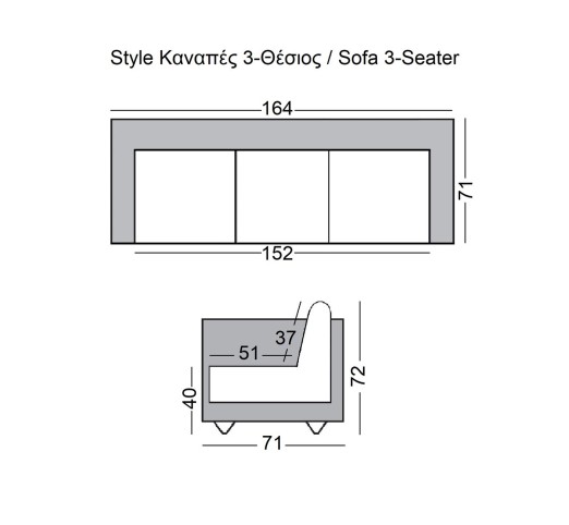 STYLE 3-Seater K/D Sofa Black Pu