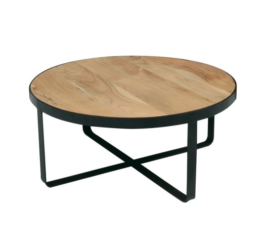OVEN Coffee Table d.80x35 Acacia Natural Finish (Black Paint)