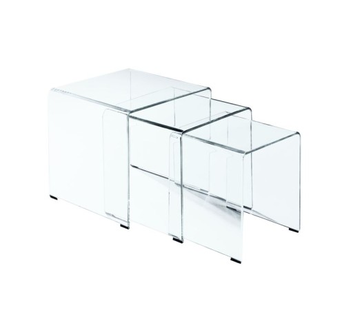 GLASSER Set 3 Βοηθητικά Τραπεζάκια / Διάφανο Γυαλί 10m