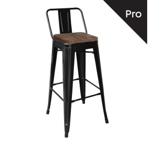 RELIX Wood Dark Oak Bar Stool w/Back Steel Black Matte