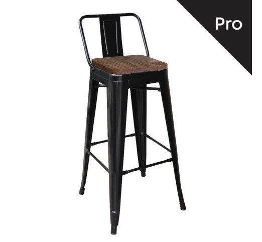 RELIX Wood Σκαμπό BAR με Πλάτη, Μέταλλο Βαφή Μαύρο Μatte, Ξύλο Απόχρωση Dark Oak