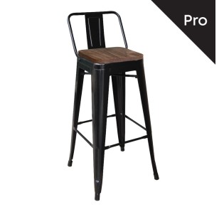 RELIX Wood Σκαμπό BAR με Πλάτη, Μέταλλο Βαφή Μαύρο Μatte, Ξύλο Απόχρωση Dark Oak 2