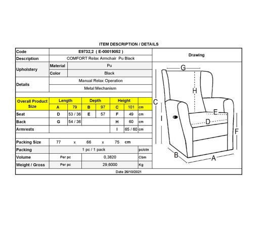 COMFORT Armchair Relax Black Pu