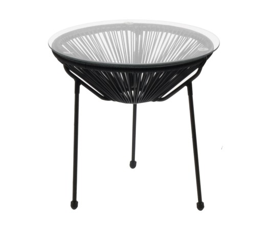 ACAPULCO Side Table D.50 Black Steel, Black Plastic Rattan