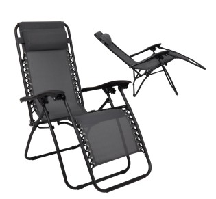 SUPER RELAX Armchair with Footstool / Metal Black - Textilene Grey