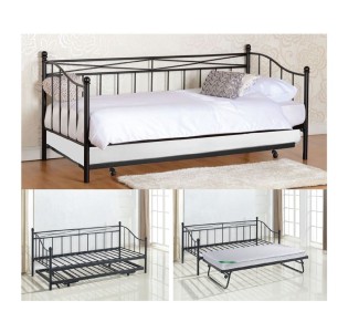 MARIN Daybed Κρεβάτι (90x190) + Βοηθητικό Κρεβάτι (85x185) Μέταλλο Βαφή Μαύρο