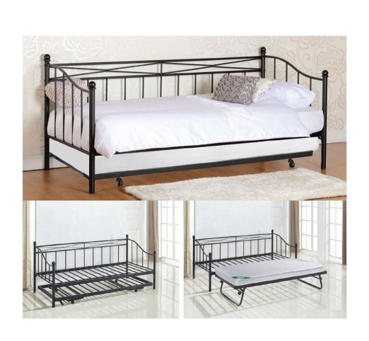 MARIN Daybed Κρεβάτι (90x190) + Βοηθητικό Κρεβάτι (85x185) Μέταλλο Βαφή Μαύρο