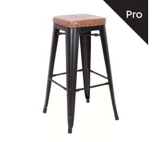 RELIX Σκαμπό BAR, Μέταλλο Βαφή Μαύρο Matte, PU Camel, Στοιβαζόμενο 2