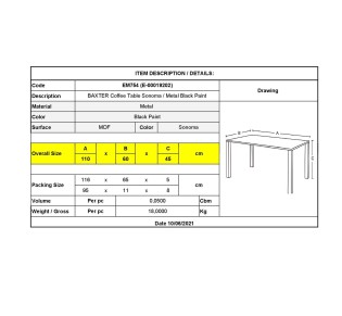 BAXTER Coffee Table 110x60cm / Sonoma - Black Paint