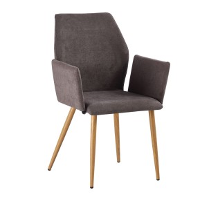 LETO Armchair Natural Wood Color Metal/Grey Brown Fabric 2