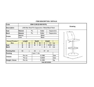 LINO Bar Stool Pu Cappuccino/Metal Black Paint