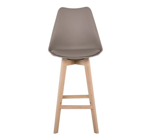 MARTIN Σκαμπό BAR με Πλάτη, Οξιά Φυσικό, PP & Pu Sand Beige, Μονταρισμένη Ταπετσαρία