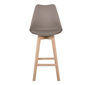 MARTIN Σκαμπό BAR με Πλάτη, Οξιά Φυσικό, PP & Pu Sand Beige, Μονταρισμένη Ταπετσαρία