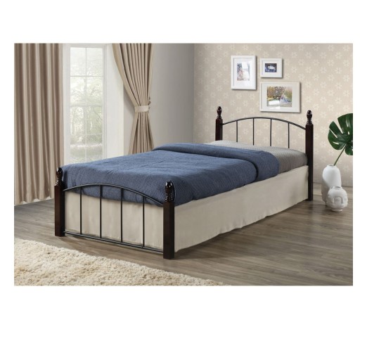 ARAGON Bed for Mattress 90x190cm / Metal Black - Wood Walnut