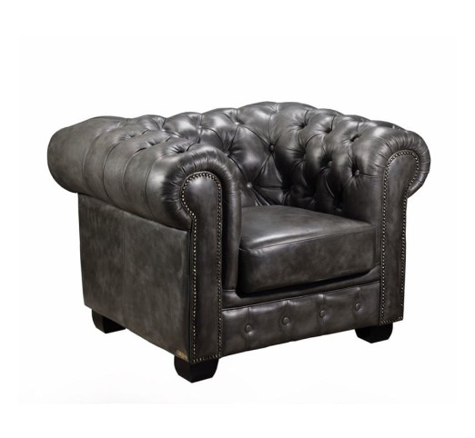 CHESTERFIELD 689 Πολυθρόνα Σαλονιού - Καθιστικού, Δέρμα, Απόχρωση Antique Grey