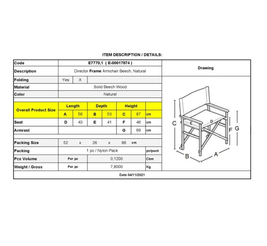 Director Armchair Frame Natural, Beech