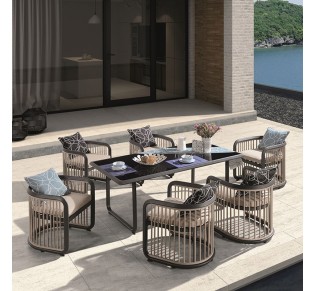 CITY Dining Set Τραπεζαρία Κήπου Βεράντας: Τραπέζι + 6 Πολυθρόνες Alu Ανθρακί - Μπεζ