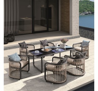 CITY Dining Set (Table 180x90cm+6 Armchairs) Alu Anthracite/Beige 2