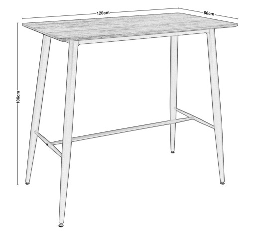 LAVIDA Τραπέζι BAR 120x60cm / Μέταλλο Βαφή Μαύρο - Επιφάνεια Απόχρωση Antique Oak