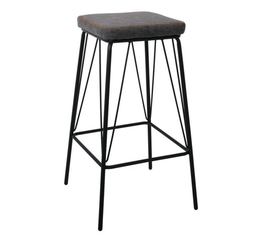 PANTON Bar Stool Black Metal/Pu Vintage Grey