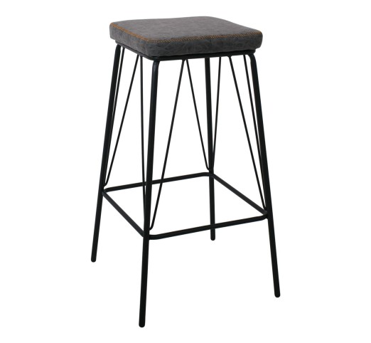 PANTON Bar Stool Black Metal/Pu Vintage Grey