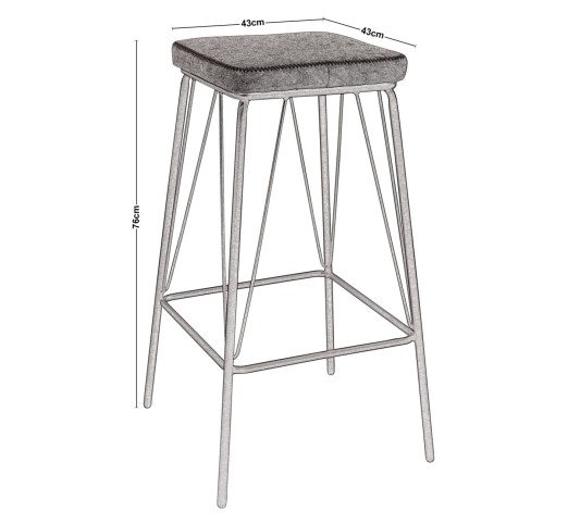 PANTON Bar Stool Black Metal/Pu Vintage Grey