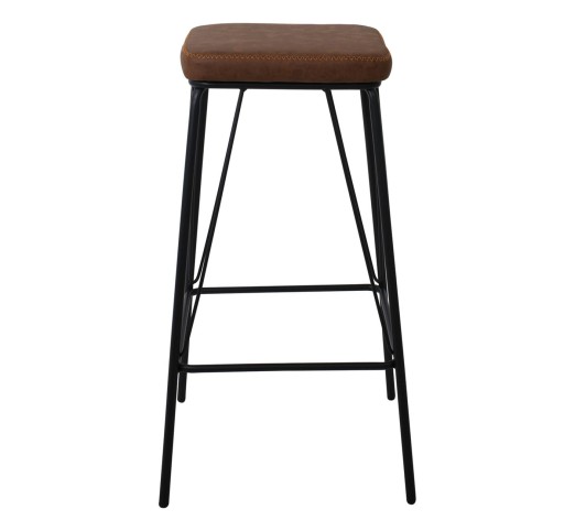 PANTON Σκαμπό BAR, Μέταλλο Βαφή Μαύρο, PU Απόχρωση Vintage Brown