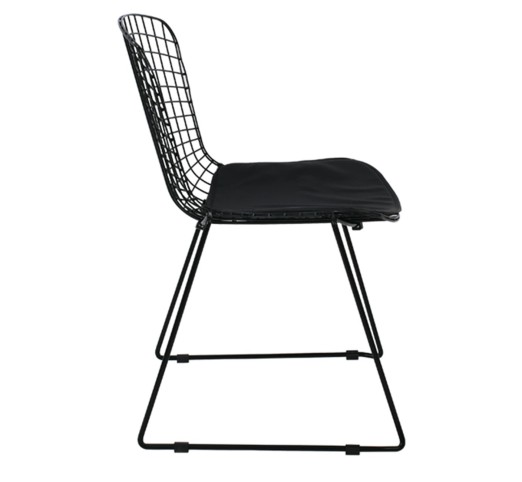 SAXON Chair Metal Mesh Black,Stacking Cushion Black Pu