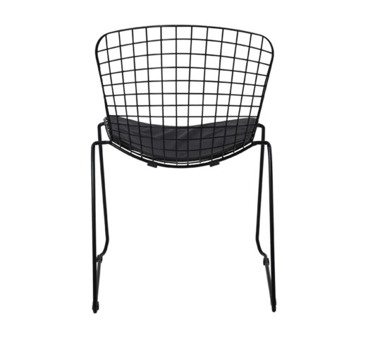 SAXON Chair Metal Mesh Black,Stacking Cushion Black Pu