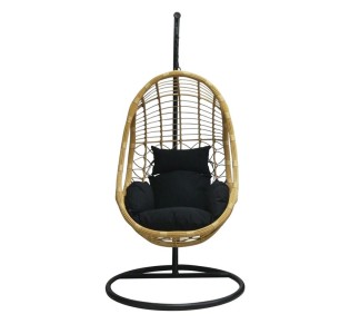 SALSA Κρεμαστή Πολυθρόνα Μέταλλο Βαφή Μαύρο, Wicker Φυσικό, Μαξιλάρι Μαύρο