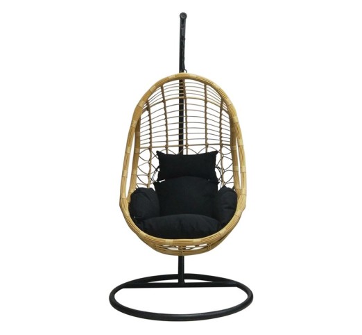 SALSA Hanging Lounge Steel Black/Wicker Natural/Cushion Black