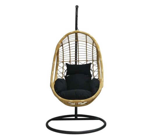 SALSA Κρεμαστή Πολυθρόνα Μέταλλο Βαφή Μαύρο, Wicker Φυσικό, Μαξιλάρι Μαύρο