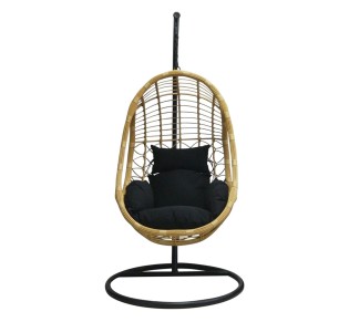 SALSA Κρεμαστή Πολυθρόνα Μέταλλο Βαφή Μαύρο, Wicker Φυσικό, Μαξιλάρι Μαύρο