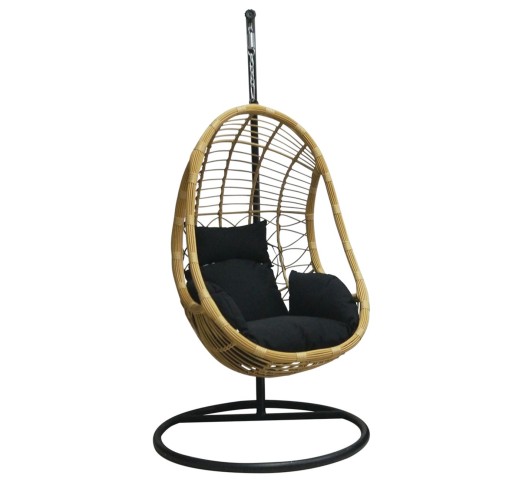 SALSA Hanging Lounge Steel Black/Wicker Natural/Cushion Black