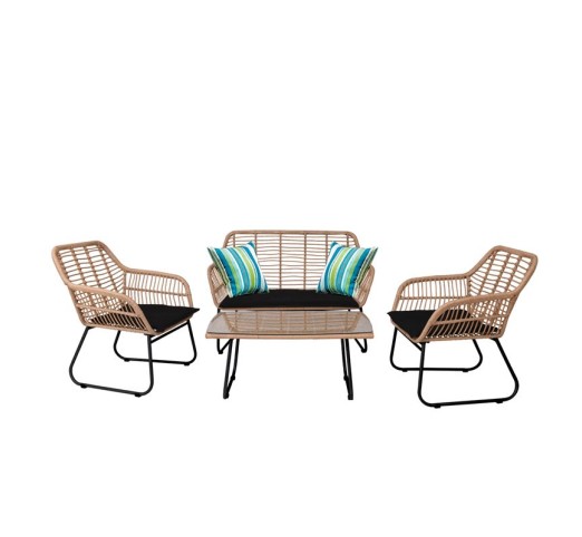SALSA Set Σαλόνι Κήπου Steel Μαύρο Wicker Φυσικό: Τραπέζι + Καναπέ 2Θέσιο + 2 Πολυθρόνες