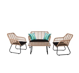 SALSA Set Σαλόνι Κήπου Steel Μαύρο Wicker Φυσικό: Τραπέζι + Καναπέ 2Θέσιο + 2 Πολυθρόνες