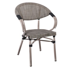 COSTA Πολυθρόνα Dining Αλουμινίου, Απόχρωση Antique Grey - Textilene Μπεζ