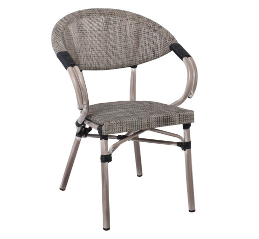 COSTA Πολυθρόνα Dining Αλουμινίου, Απόχρωση Antique Grey - Textilene Μπεζ