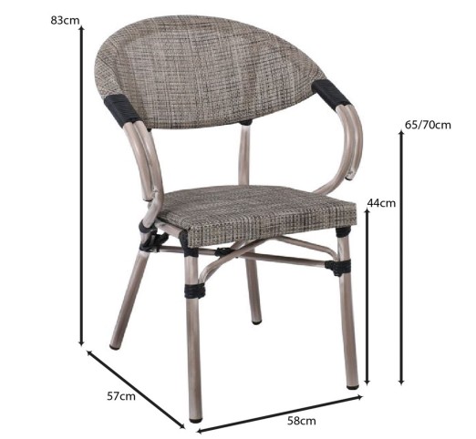 COSTA Πολυθρόνα Dining Αλουμινίου, Απόχρωση Antique Grey - Textilene Μπεζ