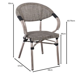 COSTA Πολυθρόνα Dining Αλουμινίου, Απόχρωση Antique Grey - Textilene Μπεζ